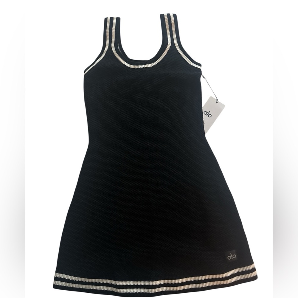 ALO Yoga Black Mini Dress with White Stripe Trim